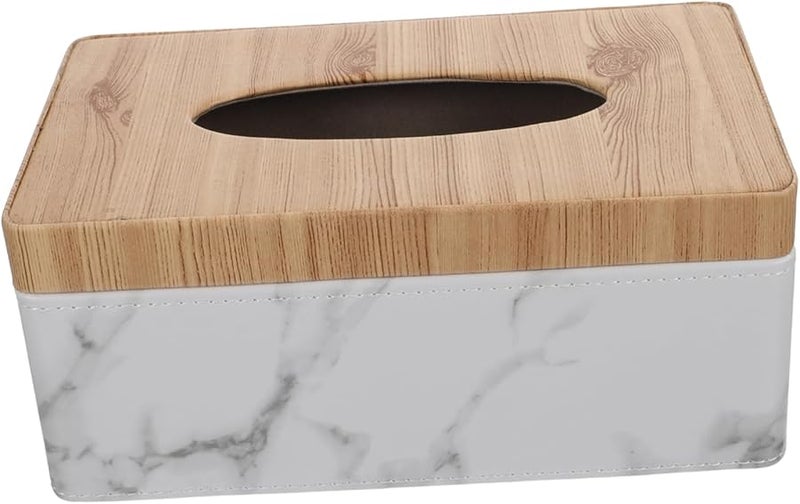 صندوق تخزين متعدد الوظائف من الرخام الأبيض مع غطاء لحامل المناديل للمطبخ والحمام - Image 1